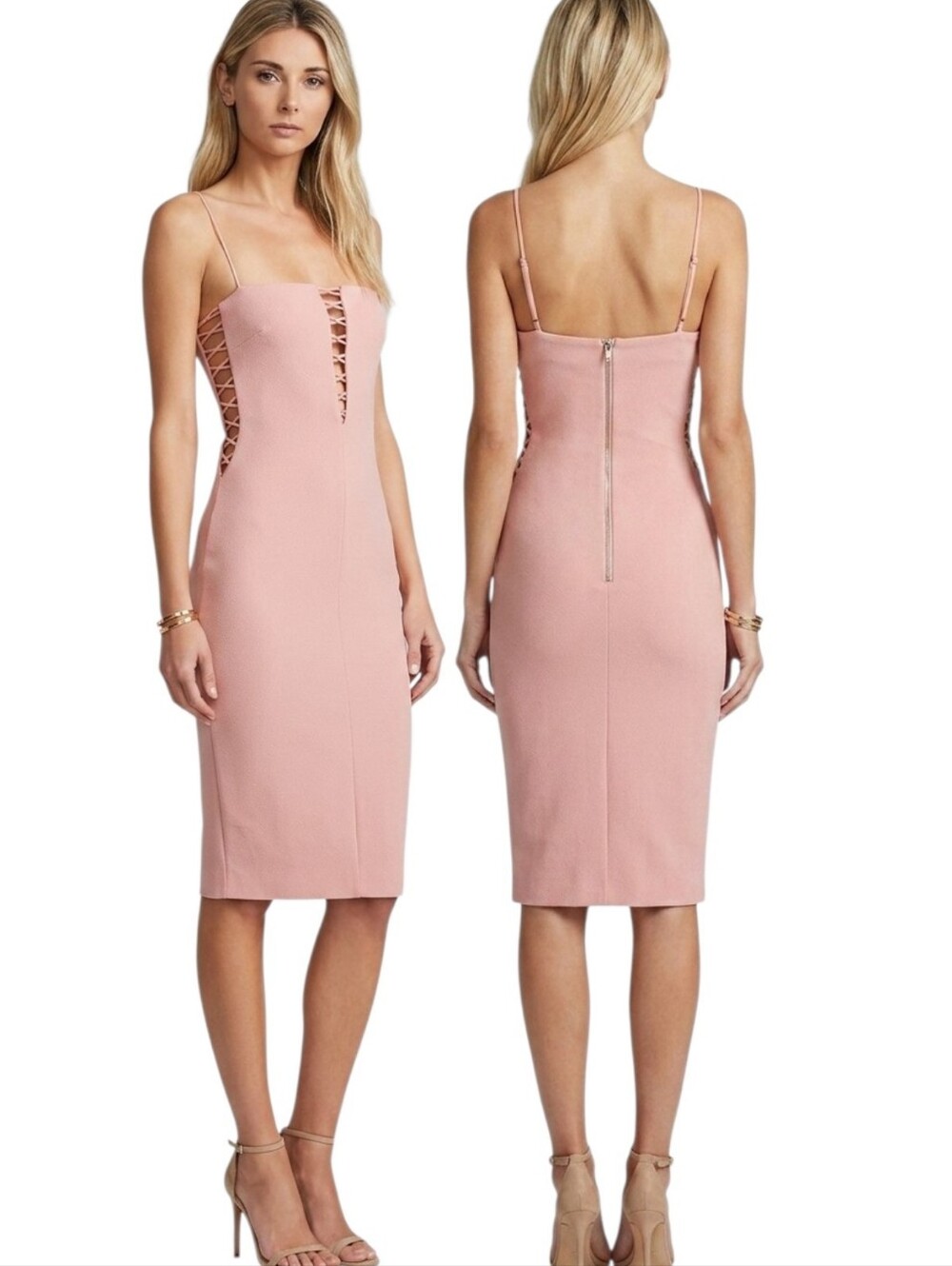BEC & BRIDGE Metamorphic Deep Plunge Pencil Dress In Blush - Size 4